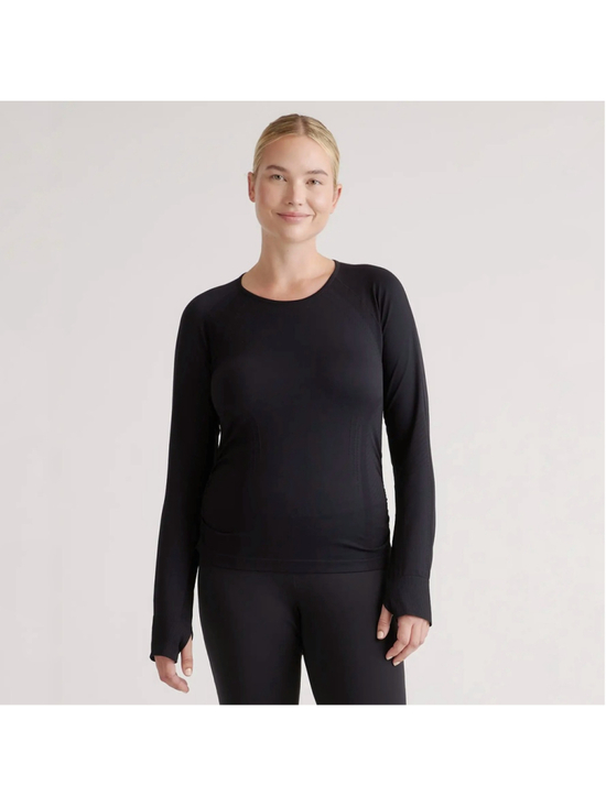 Quince Tops - Quince Seamless Ruched Long Sleeve Top black athletic athleisure women's large